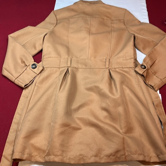 XL TAN button up Trench COAT office siren BELT pockets shoulder straps Corp core - Picture 13 of 16